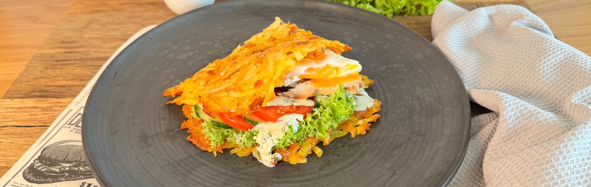 11er Rösti-Sandwich mit Hühnerbrust und Ei
