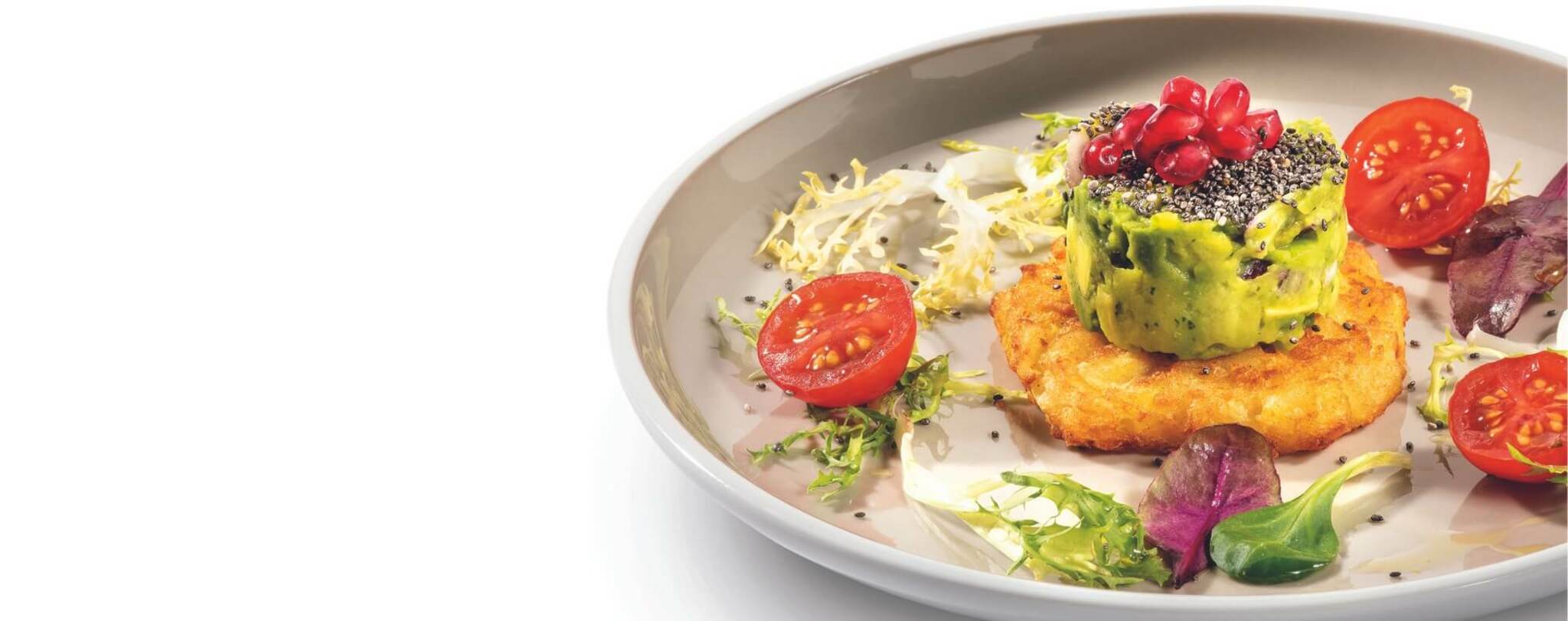11er Knusper Rösti&nbsp;|&nbsp;mit Avocado-Tartar, Chiasamen und Granatapfelkernen