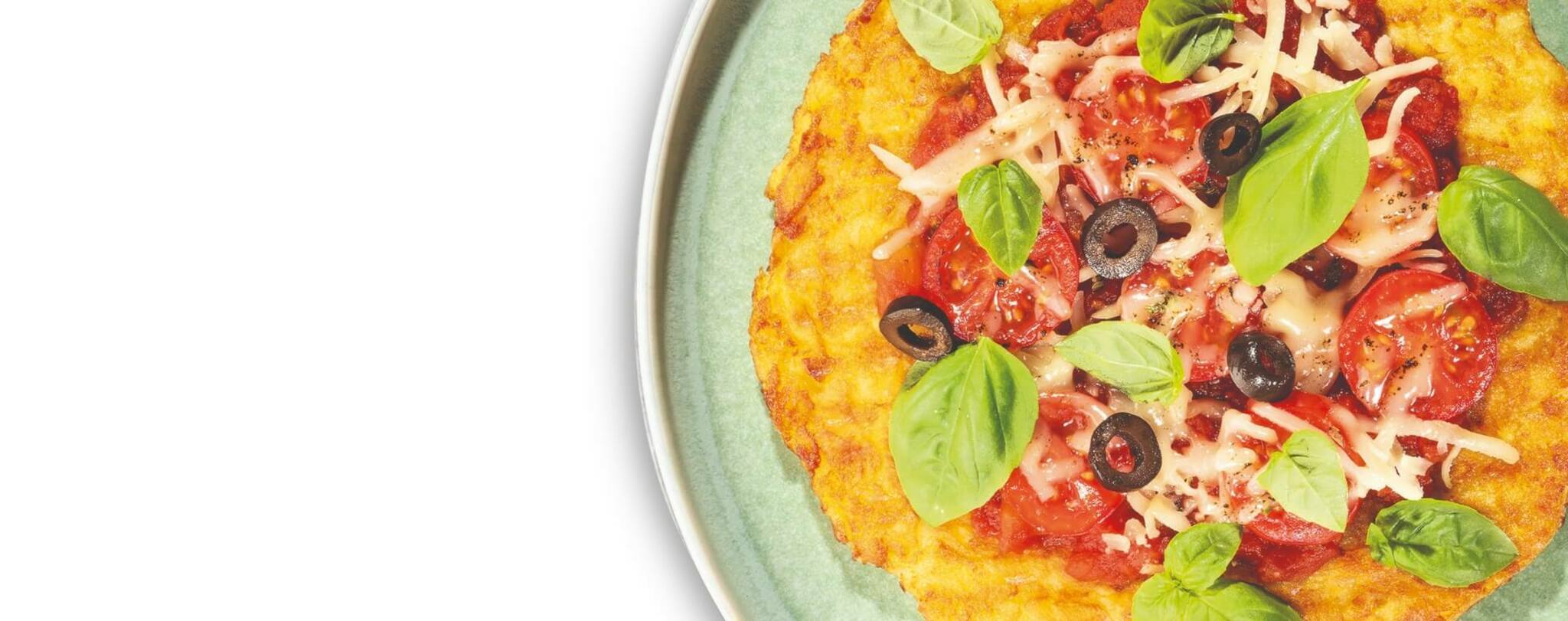 11er Rösti-Kartoffeln&nbsp;|&nbsp;als Pizza Margherita mit Oliven und Basilikum